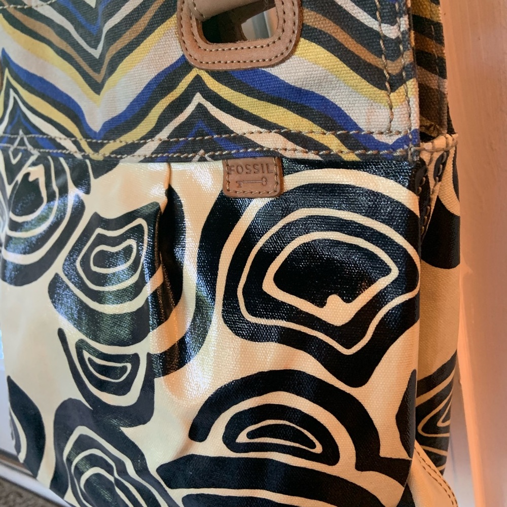 Fossil Key-Per Black Yellow Tote Shoulder Bag - Picture 3 of 10